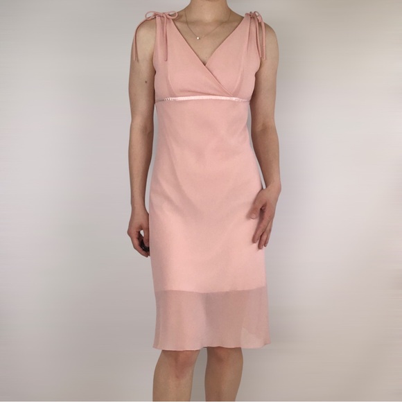 Vintage‎ 90s Hot Papaya Slip Midi Dress Size L Pink USA Tie Waist - Picture 1 of 6